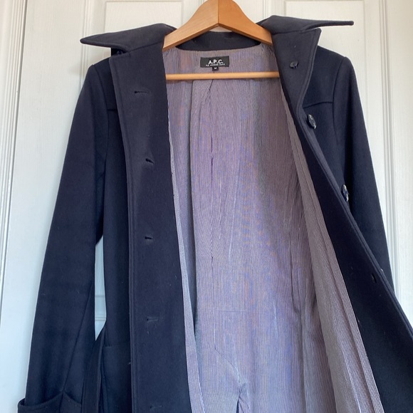 A.P.C wool coat hooded navy size medium - Picture 7 of 14